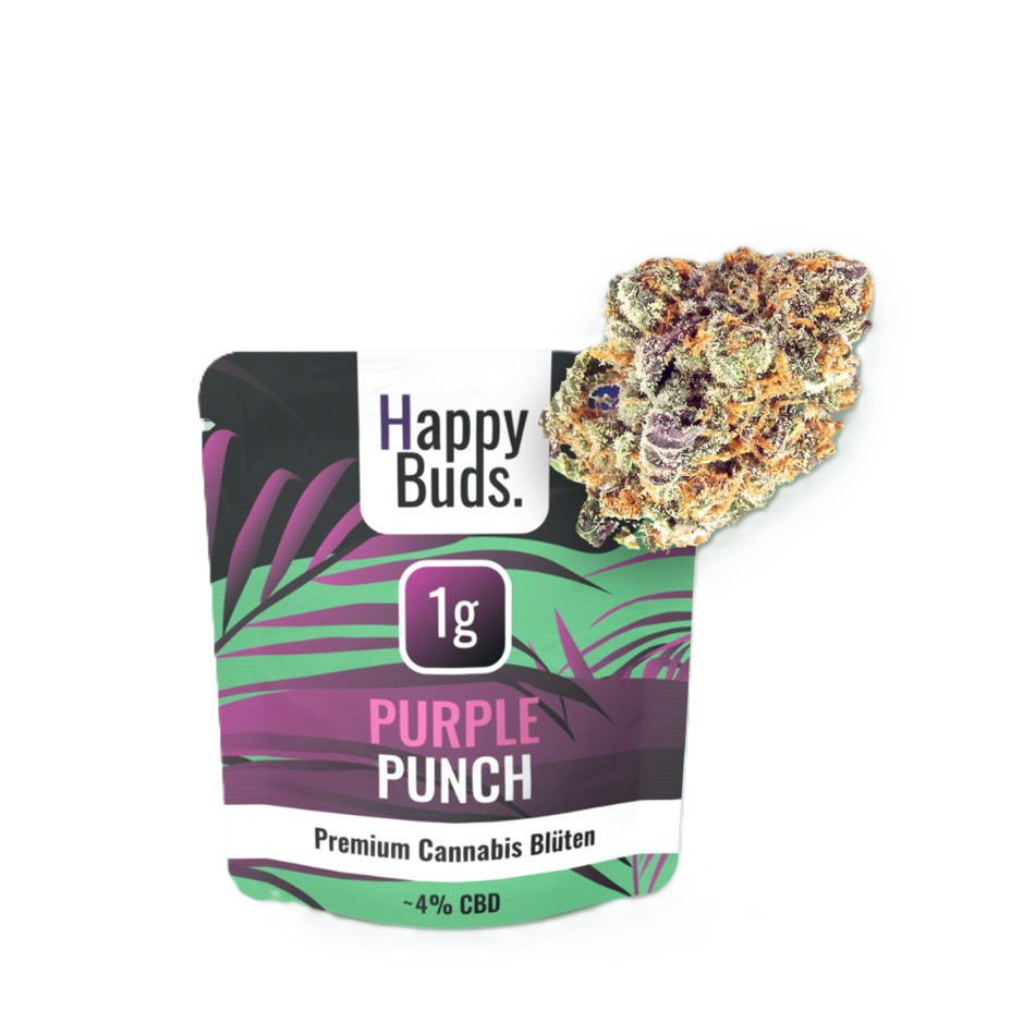 Happy Buds Premium Cannabis Blüten Purple Punch mit 4% CBD, 0,1% THC, 1g