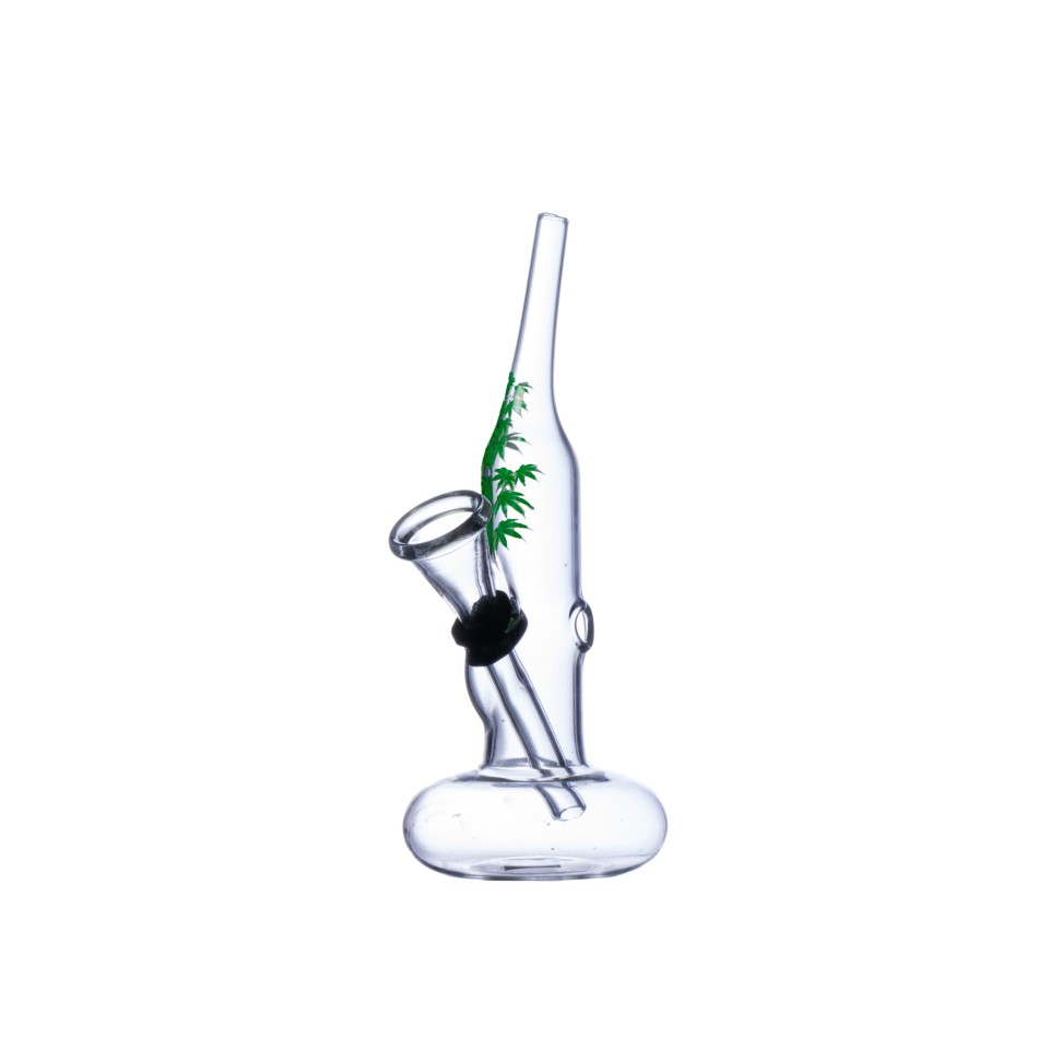 Mini Glas Pfeife mit Bauch gebogene Mund mit Grüne Blätter
