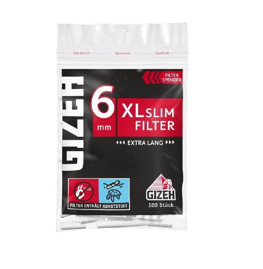 GIZEH Black XL Slim Filter Long 6mm 100 Stück