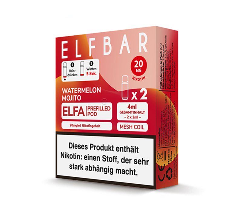 ELFBAR ELFA Prefilled Pod - Watermelon Mojito (Wassermelone, Mojito) - 20mg - 2er Set
