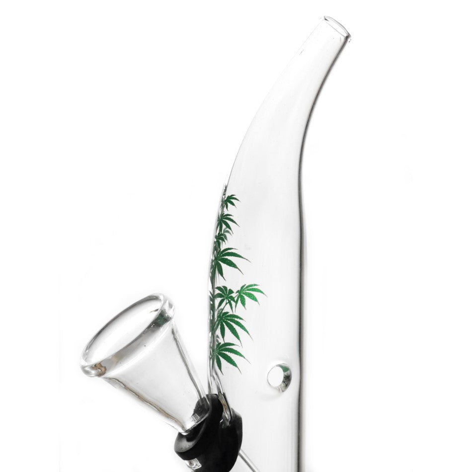 Mini Glas Pfeife mit Bauch gebogene Mund mit Grüne Blätter