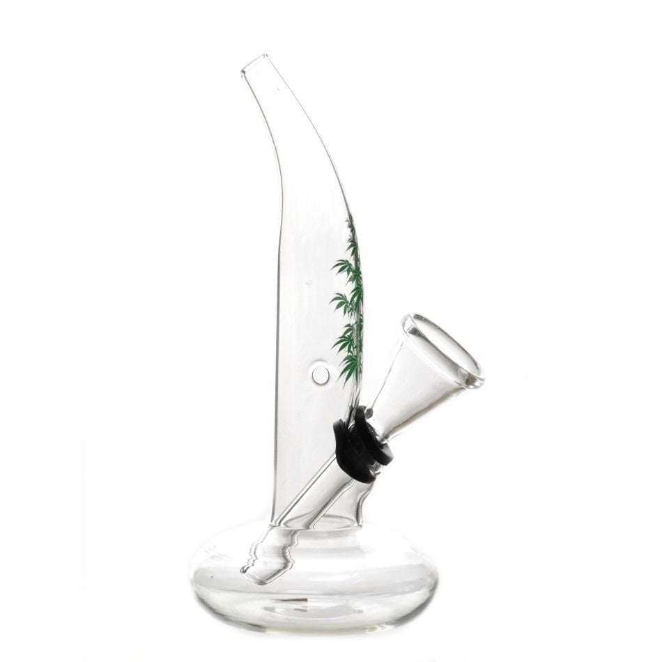 Mini Glas Pfeife mit Bauch gebogene Mund mit Grüne Blätter