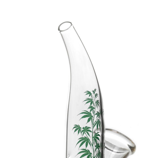 Mini Glas Pfeife mit Bauch gebogene Mund mit Grüne Blätter
