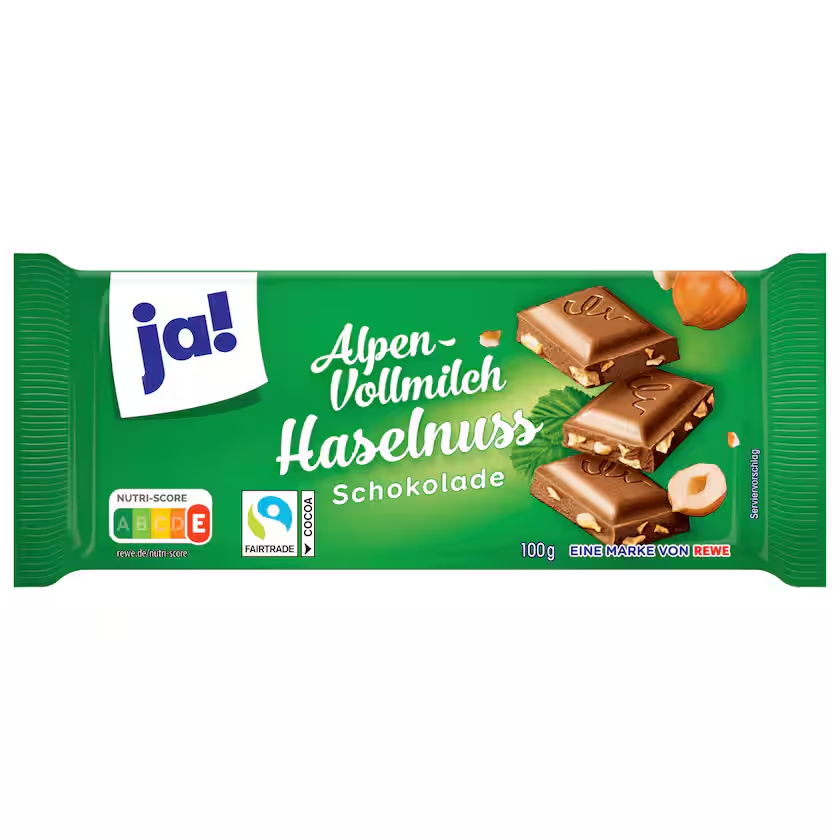 ja! Alpenvollmilch Haselnuss Schokolade 100g
